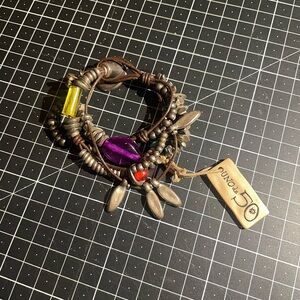 Uno de 50 - bohemian leather silver beaded Bracelet